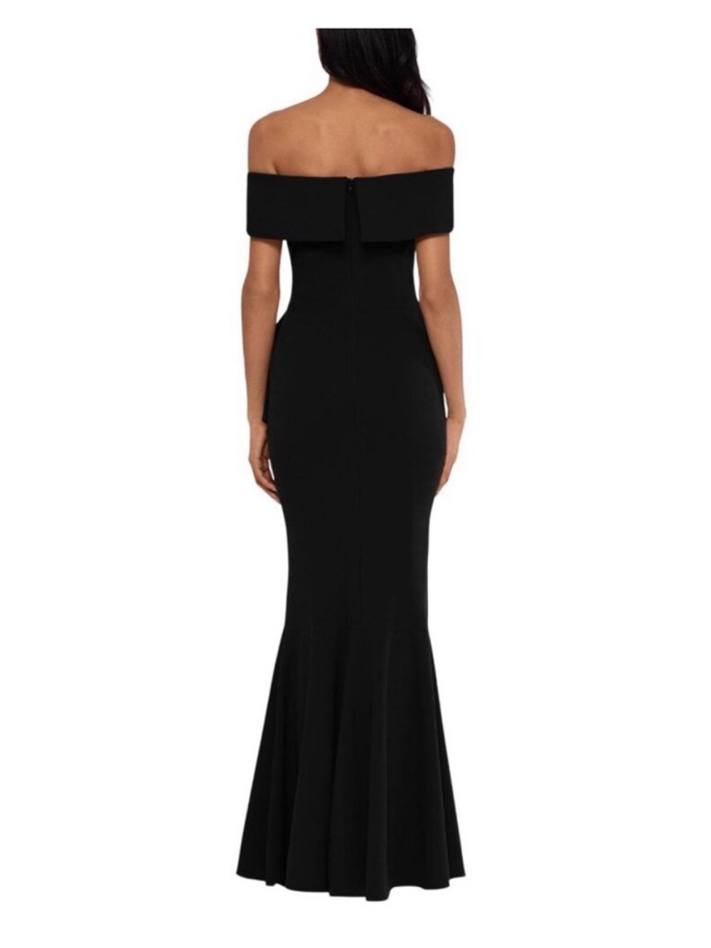 Betsy and Adam off the shoulder Black Ruffle Mermaid Gown - Picture 6 of 6
